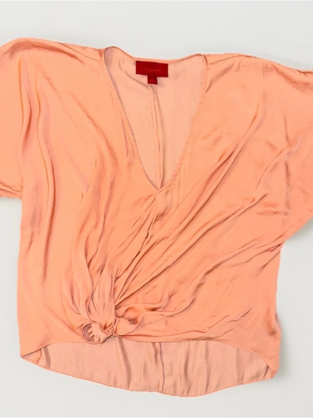 Jennifer Lopez Peach Knot-Front V-Neck Blouse